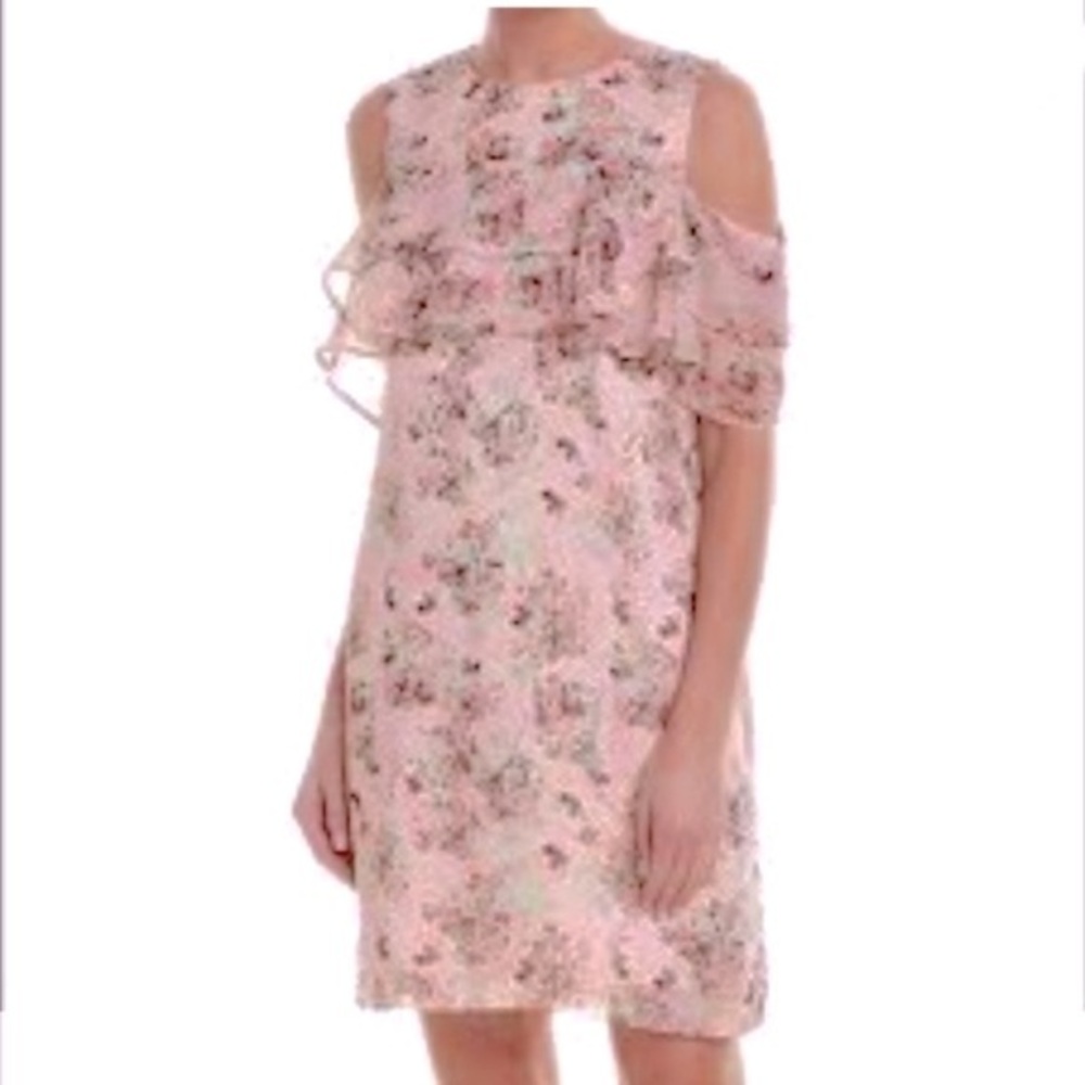 Tahari Arthur S. Levine Cold Shoulder Tiered Floral Dress